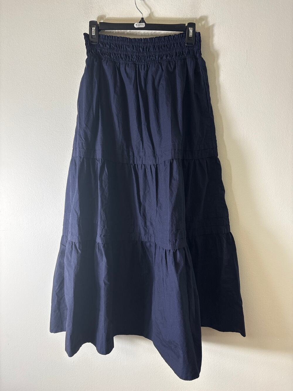 Quince Navy Pull On Tiere Cotton Maxi Skirt Sz S